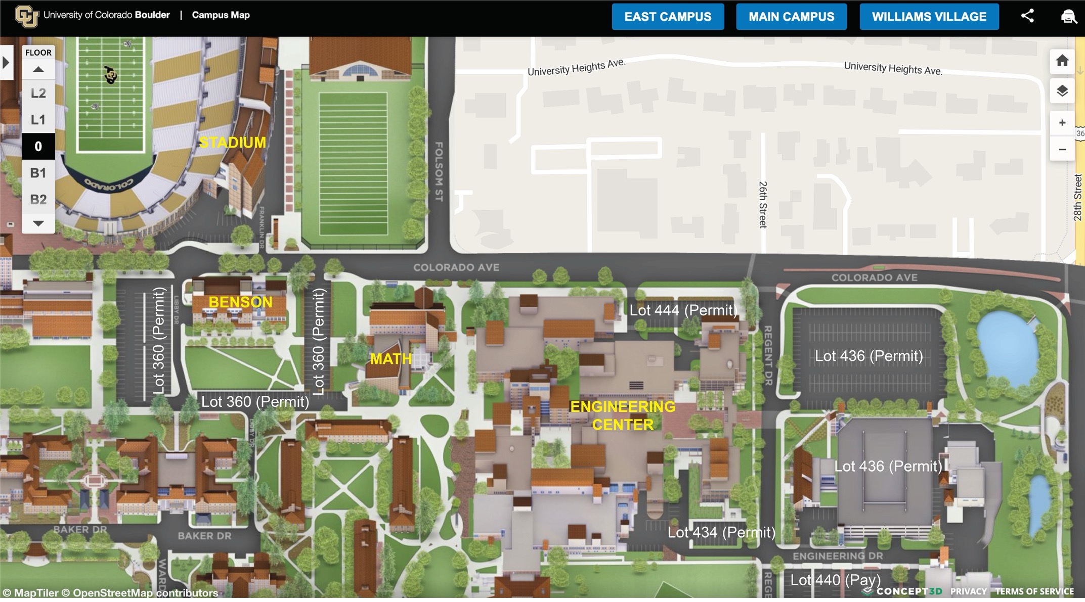 Map of parking lots near meeting locations