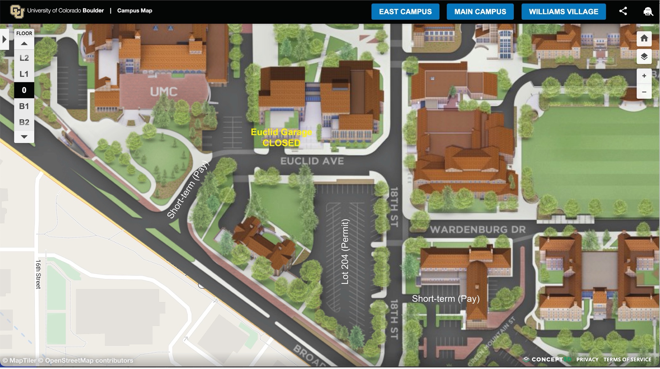 Map of parking lots near the UMC