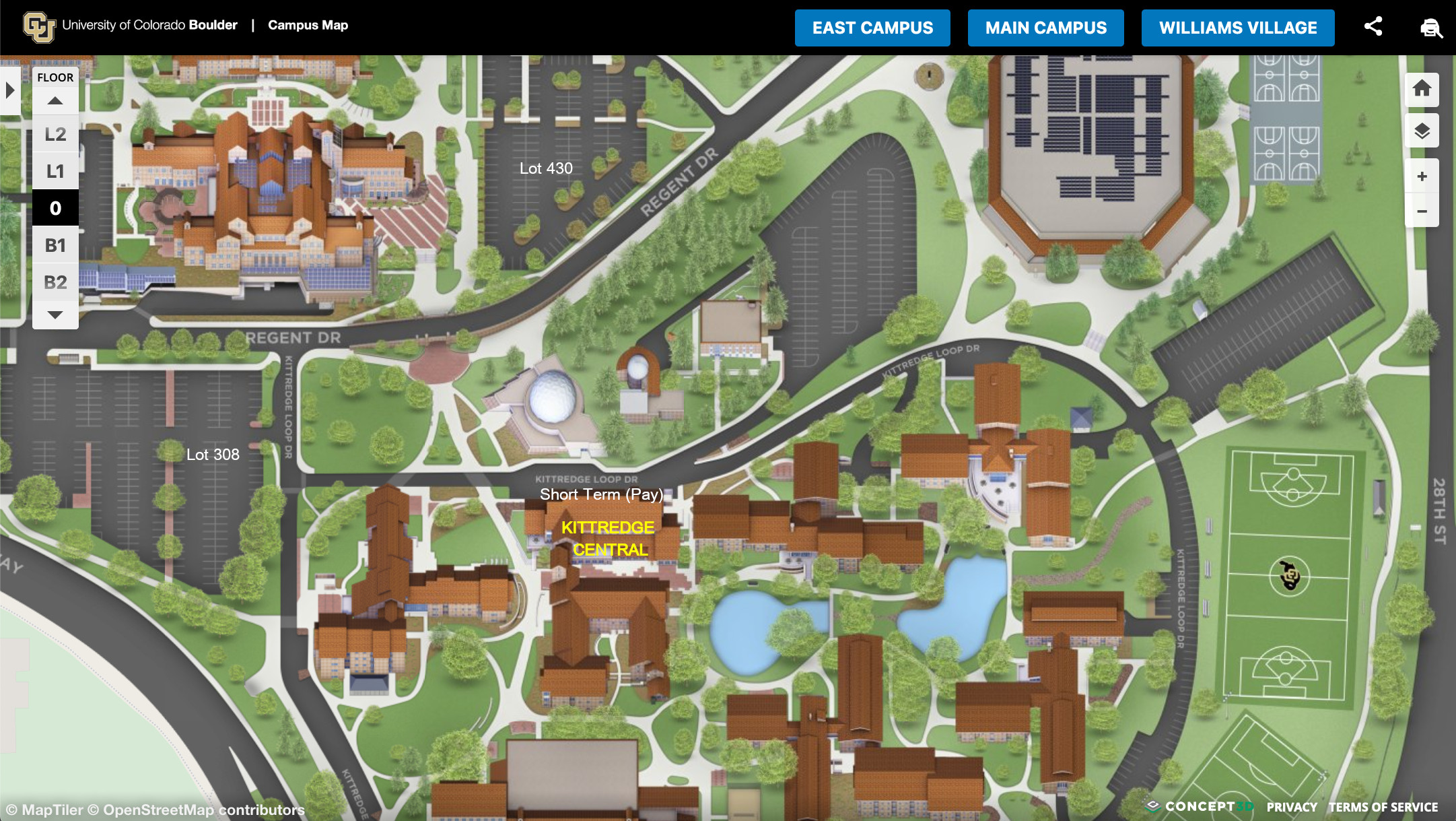 Map of parking lots near housing registration